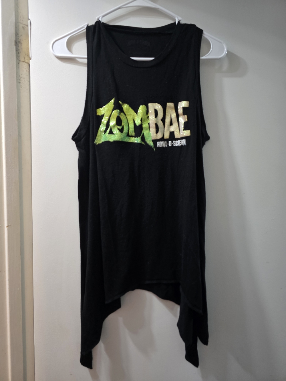 ZOMBAE Black Graphic Muscle Tank with Green Glitter Logo